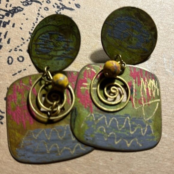 None Jewelry - Copper And Colours Bohemian Dangling Earrings